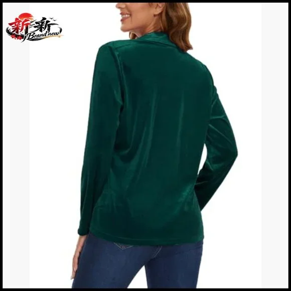 Velvet Blazer Jacket Long Sleeve Button Front Notch Collar Pockets - Picture 6 of 6